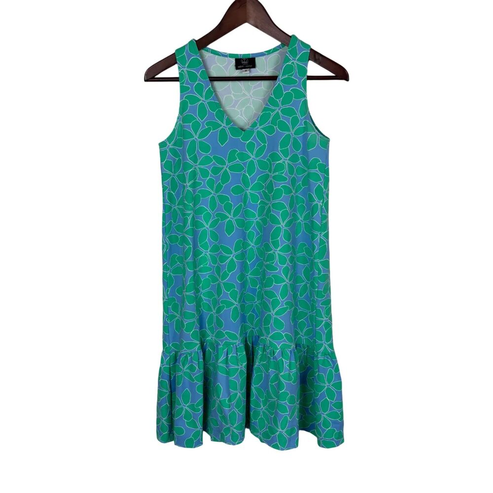 Sailor Sailor Blue Green Peplum Sleeveless V-Neck Dress Women's Small